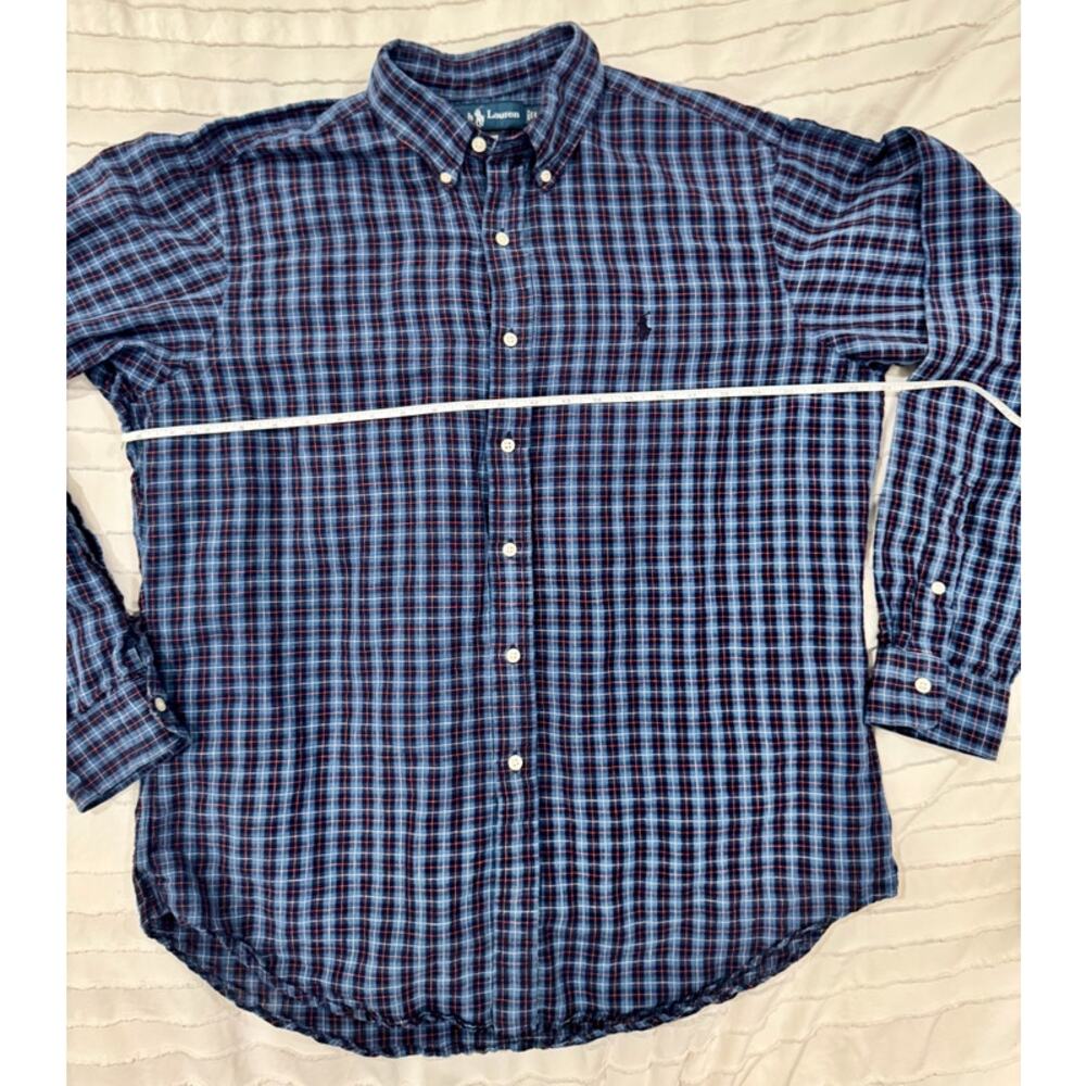 Ralph Lauren Classic Fit Blue Plaid Cotton Button Down Shirt Men's Large Preppy - Picture 7 of 16